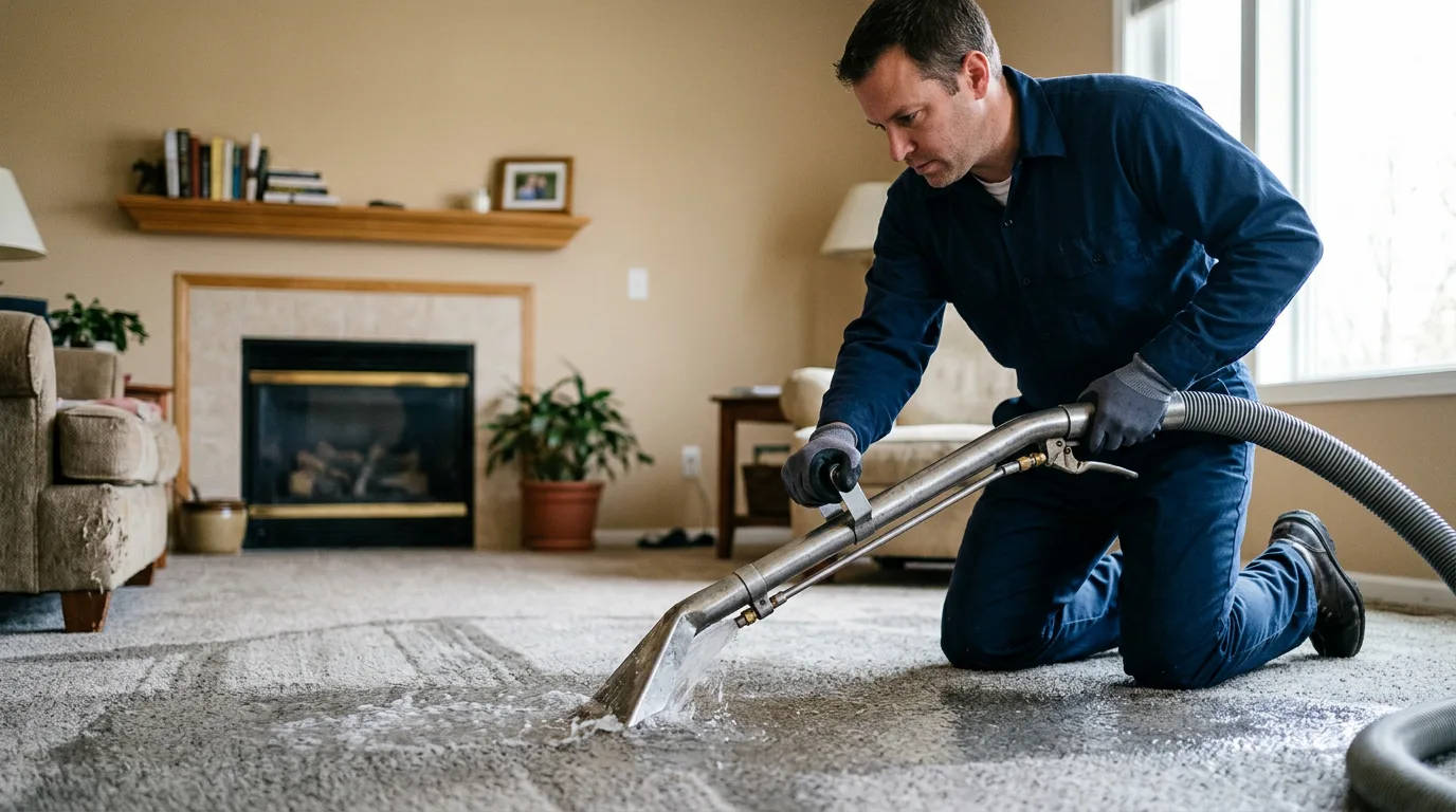 Water damage restoration technician working near Essex, CT
